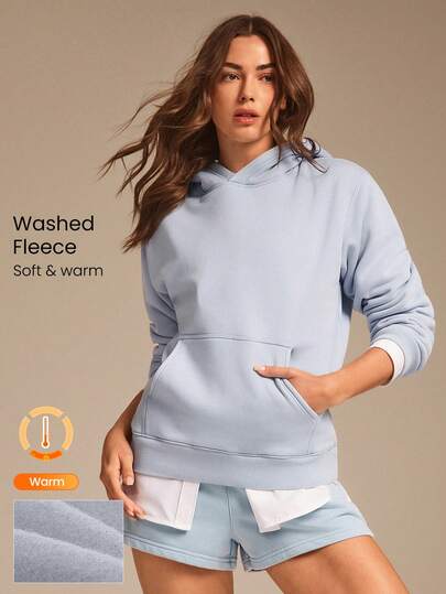 GLOWMODE Everyday Fleece Winter Whisper Regular Fit Pocket Acid Wash Hoodie Autumn Winter Outdoors Daily Casual Wear