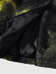 ROMWE MEN Street Life Áo khoác nhuộm loang cổ cao có khóa kéo ấm áp thường ngày cho nam, mùa đông - Màu vàng - Xem 6