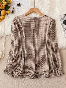 SHEIN CURVE+ Áo cánh tay dài cổ chữ V cỡ lớn dành cho nữ, đa năng và thon gọn, thích hợp mặc hàng ngày, đi làm, mặc thường ngày, mùa thu - Nhiều màu - Xem 2