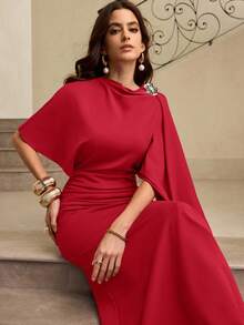 ZEYLAH Váy xòe nhún bèo thanh lịch dành cho nữ - Đỏ - Xem 6