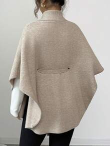 SHEIN PETITE Fashionable Casual Date High-End Poncho Shawl Versatile Unique Elegant Women Cardigan Sweater, Autumn/Winter - Khaki - View 2