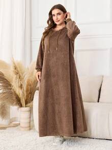 Lacomfia Vestido casual con capucha para mujer de talla grande - Marrón - Ver 5