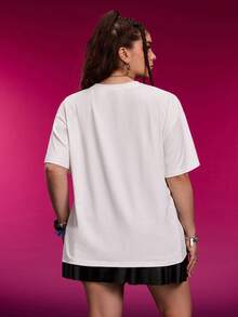 THE POWERPUFF GIRLS X SHEIN 大码女式休闲时尚街头风日常通勤趣味可爱花朵、泡泡、毛茛图案落肩宽松白色T恤 - 白色 - 查看 2