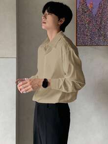 DAZY Áo sơ mi trơn màu thường ngày dành cho nam, đa năng khi đi làm, mùa xuân/thu - Màu Khaki - Xem 3