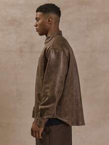 Musero Oversized Long Sleeve Button Through Leather Effect Shirt SPRING SUMMER Essentials Layering - Brown - View 3
