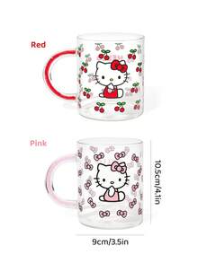 HELLO KITTY AND FRIENDS | SHEIN 1Pc 18.9oz/560ml Cute Cartoon Pattern Printed Shiny Handle Decorative Borosilicate Glass Mug, Cold And Heat Resistant, Suitable For Milk, Juice, Coffee, Etc - Trong sáng - Xem 11