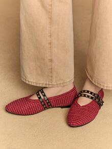 Rosivie 2025 Handwoven Niche Fashion Shoes, New Arrival Double Buckle Strap Ballet Flats For Women - Red - View 1