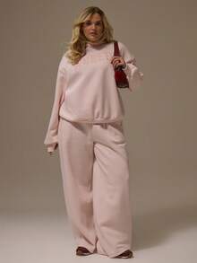 MUSERA 加大码刺绣图案标语连帽衫 秋季可爱舒适节日樱桃漆面情人节休闲 - 粉色 - 查看 5