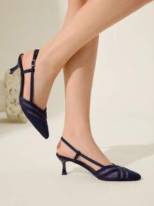 CUCCOO CHICEST Giày cao gót mũi nhọn đế lưới cho nữ, giày thoải mái, thời trang lãng mạn, thanh lịch, chất liệu da lộn giả lưới màu xanh navy, phù hợp đi làm, hẹn hò, các dịp trang trọng, Giáng sinh, Lễ tạ ơn, Năm mới - Màu xanh hải quân - Xem 5