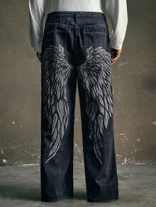 AXEPEAK Men's Washed Loose Casual Cold Printing New Style Stylish Pants - Black - View 1