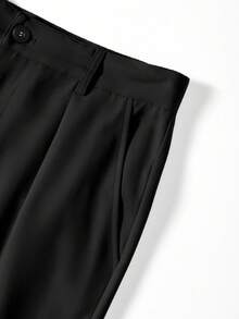 Calvornis Solid Color Pleated Casual Pants With Belt Loops Men Pants Dress Mens High Waisted Pants Mens Pleated Suit Pants Men Church Pants Men Slacks Pants Old Money,Daily Leisure, Weekend Trips, Outdoor Activities, Travel Expeditions, Relaxed Work Environments Or Semi-Formal Occasions, Boyfriend/Husband Gift, Anniversary Gift Party Christmas - Black - View 4