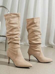 Ellevyn Fall/Winter 2025 Women's Fashion Pointed Toe Pleated High Heel Boots - Apricot - View 2