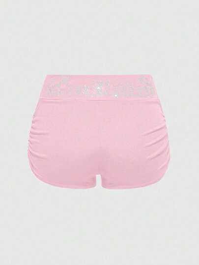 J-Fashion Pantaloncini da donna in stile Y2K a vita bassa con stampa di gatti e strass