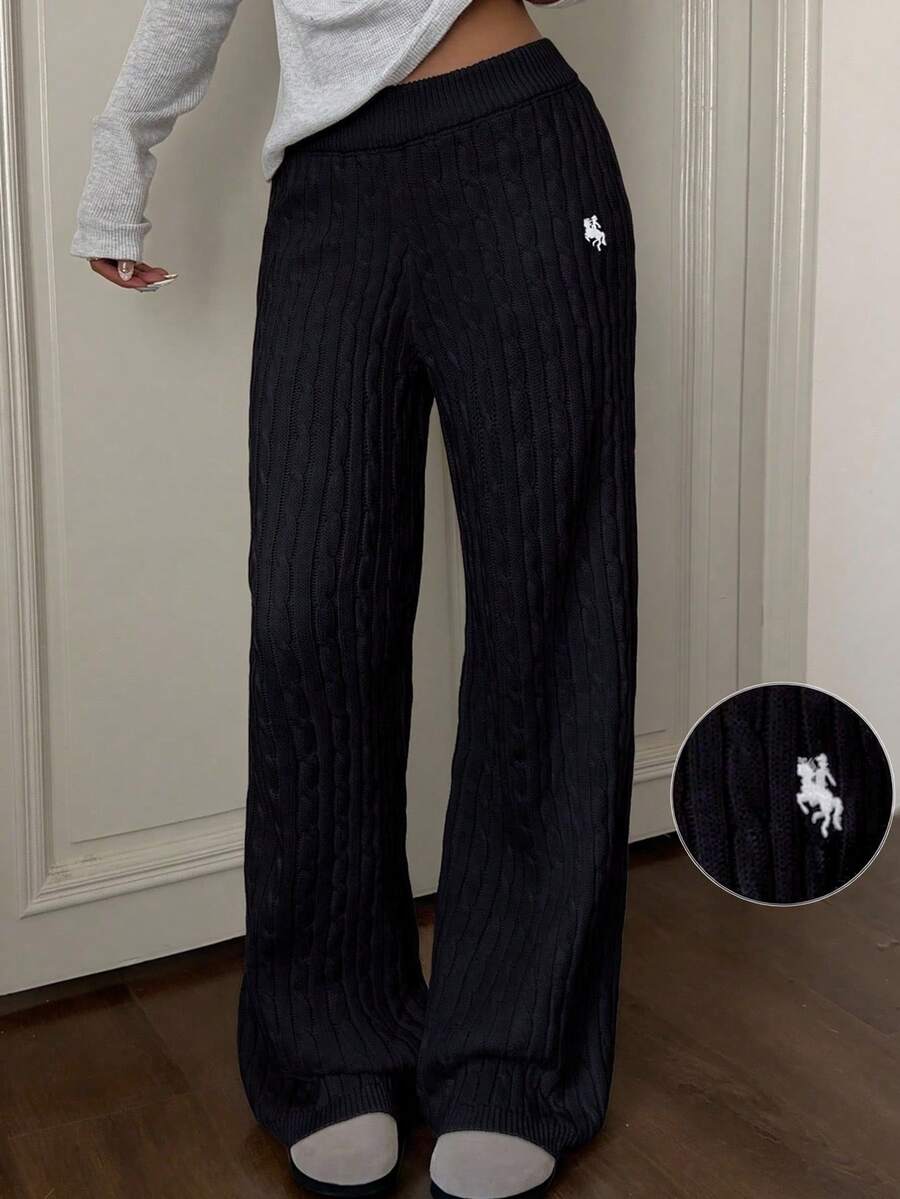 CovetEZ Women's Casual Ribbed Loose Knit Sweater Pants, Autumn/Winter Knit Pants Black Slacks Women Black Knit Pants Pants Wide Leg Women Wide Leg Pants,Fall,Fall Clothes For Women - Navy Blue - View 1