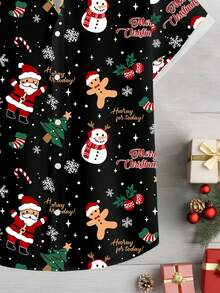 Manfinity Homme Manfinity Men's Christmas Slogan & Snowman Print Round Neck Short Sleeve Casual Shirt - Multicolor - View 3