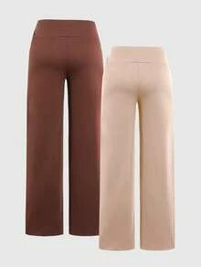 SHEIN 2件套少女休闲百搭日常上学宽松直筒运动裤，秋冬季 - 彩色 - 查看 2