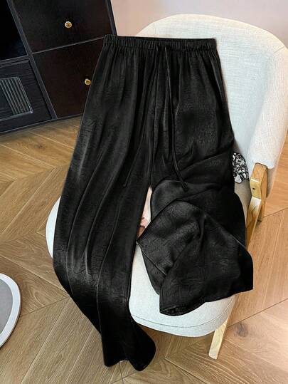 SHEIN Tall CURVE Plus Size Women's Tall And Fat Series Of Loose And Comfortable Wide-Leg Pants, Made Of Acetate Fiber