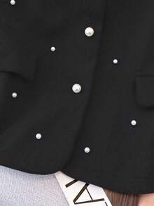 Regalyn Plus Size Woolen Vest With Ruffle Collar, Pearl Decor, Stylish Commuter Fashion Retro Elegant Minimalist Vest Jacket