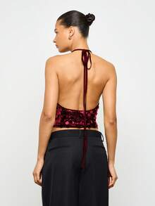 AiiRZ Sequin Halter Cami Top Sparkly Party Festival Clubwear Evening Glamour Backless