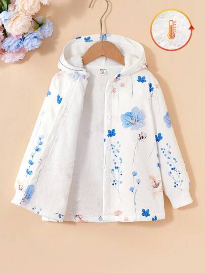Sparklyn Young Girl Hooded Thickened Plush Vintage Floral Mid-Length Warm Jacket, Autumn/Winter,Holiday,Summer,Travel