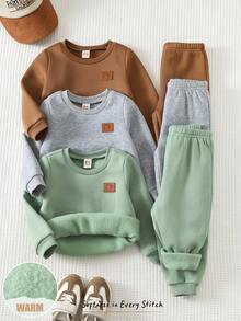 Cozy Pixies Conjunto de 6 piezas de sudadera de cuello redondo suave y pantalones de cintura elástica para bebé niño - Gris - Ver 1