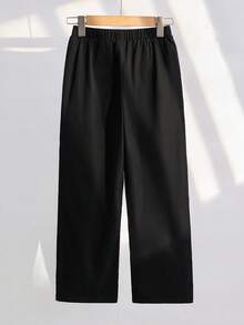 1pc Tween Boy Black Casual Sports College Style Straight Loose Trousers,Winter Back-To-School,Suitable For Birthday Parties,Weddings,Daily Wear,School - Black - View 3
