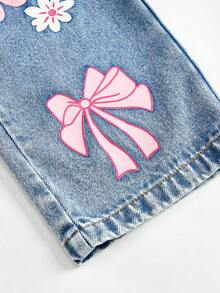 Baby Girls' Denim Overalls, Casual Cute Personalized Vacation Design, Loose Fit Adjustable Bib Pants, Soft Comfortable Cotton Denim Fabric, Suitable For Daily Wear, Parties, School, Commute, Autumn/Winter New Arrival - Medium Wash - View 7