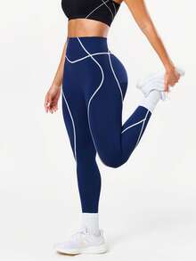 Seamluxe SHEIN Sport 1件无缝高弹力瑜伽健身运动紧身裤 - 藏蓝色 - 查看 3