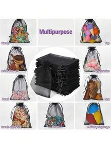 20/50/100 pièces Sac en organza de 9 cm x 12 cm pour l'emballage de bijoux, sac cadeau à cordon, sac de rangement de voyage pour les cosmétiques et les produits de soins de la peau, convient pour les mariages, les fêtes d'anniversaire, les sacs cadeaux de bijoux