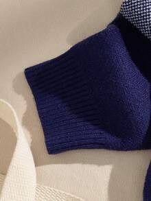 SHEIN Áo len dệt kim kẻ caro thời trang thường ngày cho bé trai, tay dài, mùa thu/đông - Xanh đậm - Xem 5