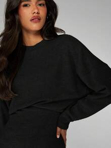 MISSGUIDED Long Sleeve Ribbed Knit Mini Dress With Crew Neck For Fall Winter Casual Everyday - Black - View 4