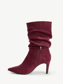 CUCCOO CHICEST 女士秋冬新款褶皱尖头细高跟优雅通勤百搭经典舒适黑色仿麂皮绒中筒靴，适合约会、工作、万圣节、圣诞节、感恩节等场合，用途广泛。 - 紅色 - 查看 11