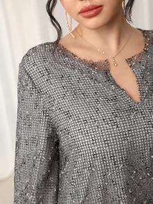 Al Najma 宽松休闲网纱土耳其长裙及阿拉伯传统长袍，秋冬款 - 灰色 - 查看 6