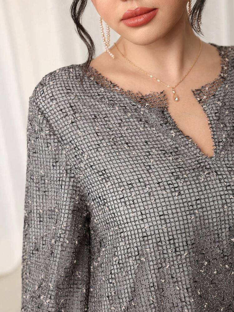 Al Najma 宽松休闲网纱土耳其长裙及阿拉伯传统长袍，秋冬款 - 灰色 - 查看 6