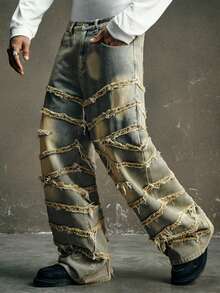 AXEPEAK Jeans rectos de moda casual y vintage con bolsillos para hombres - Azul - Ver 5