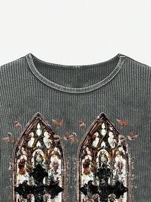 NEON BLANC Men's Crew Neck Long Sleeve Casual Ribbed Cross Pattern Stretchy T-Shirt