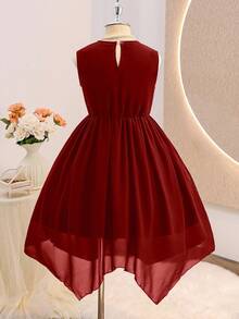 Elegantes Kleid für Tween-Mädchen, hochwertig, dunkelgrün, ärmellos, mit Pailletten-Taille, figurbetonter Passform und asymmetrischem Saum