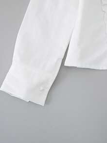 青少年白色衬衫，耳叶形蕾丝花边，长袖儿童衬衫，适合春秋季穿着，百搭女童立领上衣，学院风女童服装，珍珠纽扣儿童服装 - 白色 - 查看 4