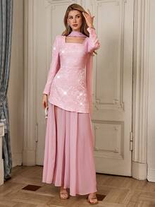 Selianne Women's Square Neck Flowy Tie Neck Dress - Pink - View 6