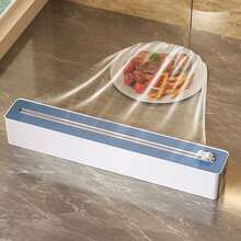 1pc 2-In-1 Kitchen Cling Film Dispenser With Cutter, Plastic Food Wrap Roll Holder - Multi-Functional Plastic Cutter For Cling Film, Baking Paper, And Foil - Essential Kitchen Organizer For Food Preservation And Storage