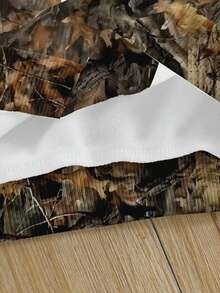 2 件套年轻男孩树叶印花圆领长袖运动衫和运动裤休闲宽松套装，秋冬 - 卡其色 - 查看 7