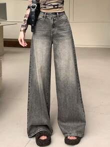 DAZY 女士常规腰围宽松阔腿牛仔裤，休闲街头都市风格