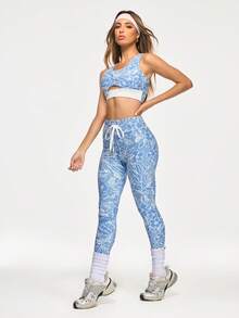 Eassivo Eassivo Conjunto de ropa deportiva casual de mujer con cuello en U sin mangas, recortado y calado - Multicolor - Ver 4