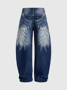 ROMWE MEN Street Life Men's Casual Floral Embroidered Distressed Denim Jeans - Blue - View 6