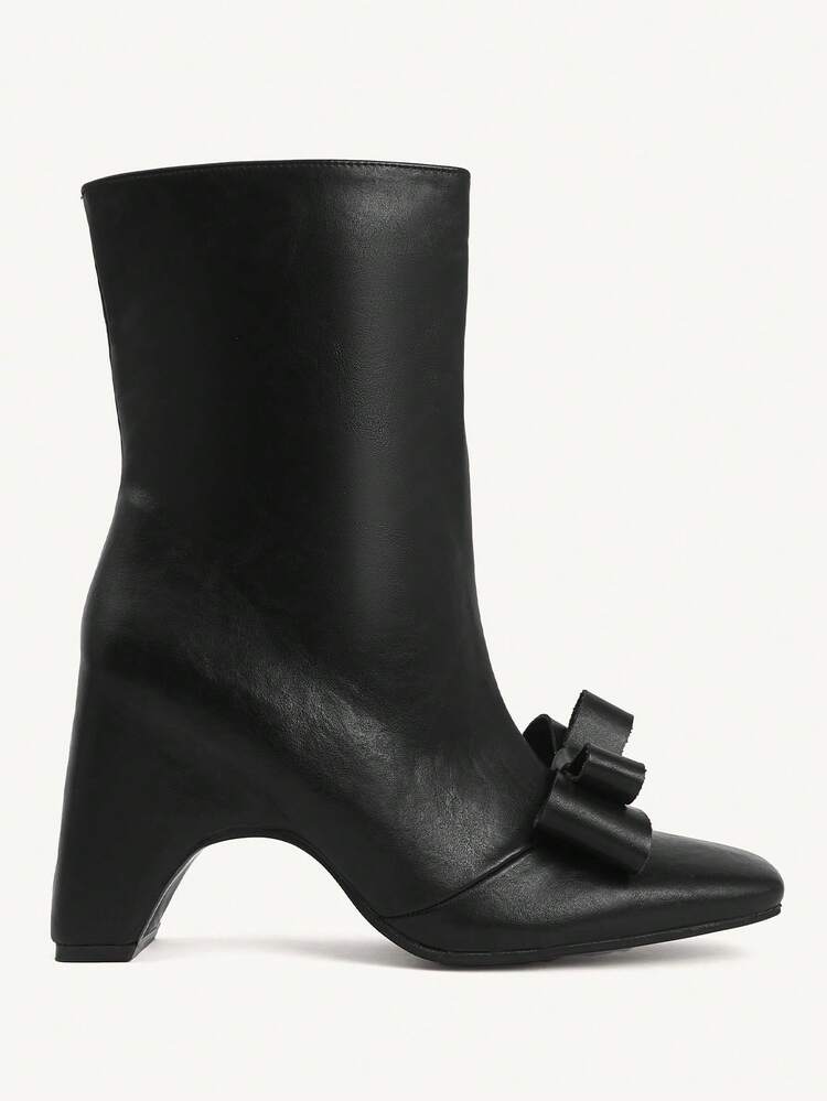 CUCCOO CHICEST Square Toe Wedge Heel Bowknot Mid-Calf Boots For Women