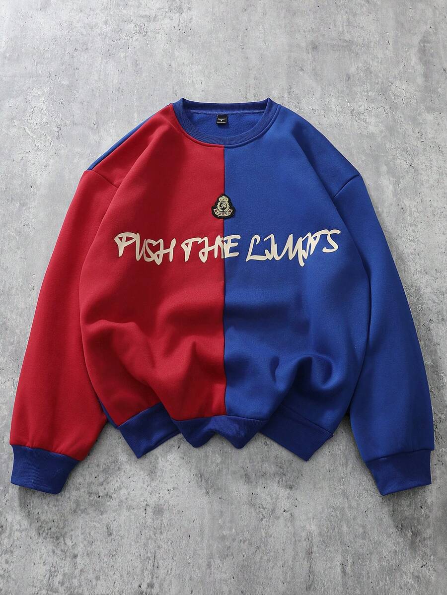 Manfinity Homme Áo nỉ nam kiểu chui đầu, phong cách thường ngày lịch lãm với họa tiết phối màu đỏ và xanh dương, đa năng cho trang phục hàng ngày. Áo nỉ in hình phong cách đường phố lấy cảm hứng từ Twilight Friends và Nightmare Before Christmas, tay dài, có lớp lót giữ nhiệt. - Nhiều màu - Xem 1