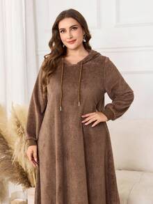Lacomfia Vestido casual con capucha para mujer de talla grande - Marrón - Ver 4