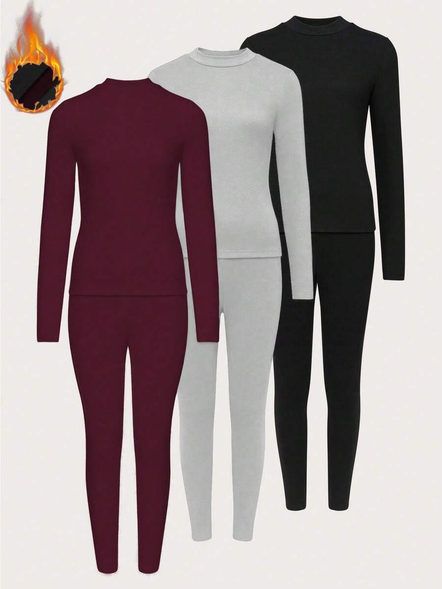 SHEIN Unity Setelan 2 Potong Atasan Lengan Panjang dan Celana Warna Polos Kasual, Musim Gugur/Musim Dingin - MultiWarna - View 1