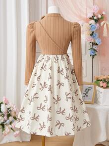 Vestido de manga larga con estampado de mariposa para niñas de talla grande - Albaricoque - Ver 2