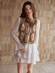 MOTF PREMIUM WOMEN'S RETRO EMBROIDERED SLEEVELESS VEST - Brown - View 6